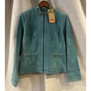 RUFFHEWN Teal Suede Leather‎ Jacket Ladies Size Large NWT